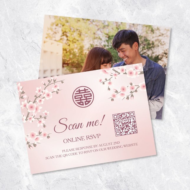 Cartão De Informações Código QR de Casamento Chinês RSVP Online (Criador carregado)