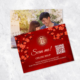 Cartão De Informações Código QR de Casamento Chinês RSVP Online