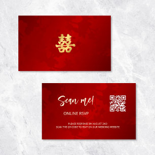 Cartão De Informações Código QR de Casamento Chinês RSVP Online