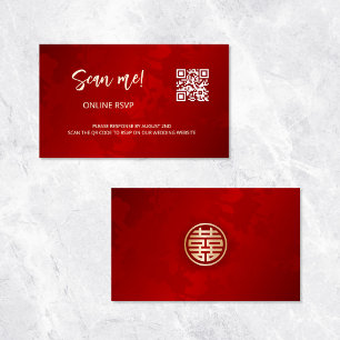 Cartão De Informações Código QR de Casamento Chinês RSVP Online