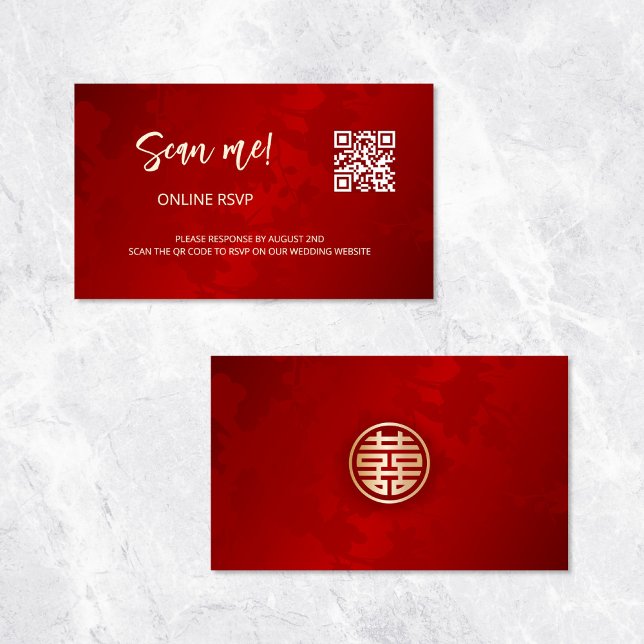 Cartão De Informações Código QR de Casamento Chinês RSVP Online (Criador carregado)