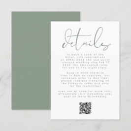 Cartão De Informações Código QR de casamento com texto neutro em verde s