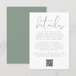 Cartão De Informações Código QR de casamento com texto neutro em verde s