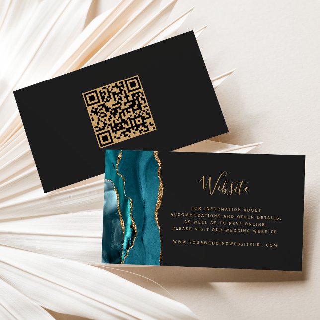 Cartão De Informações Código QR de Casamento Dark Dourado de Agate de Te (Criador carregado)
