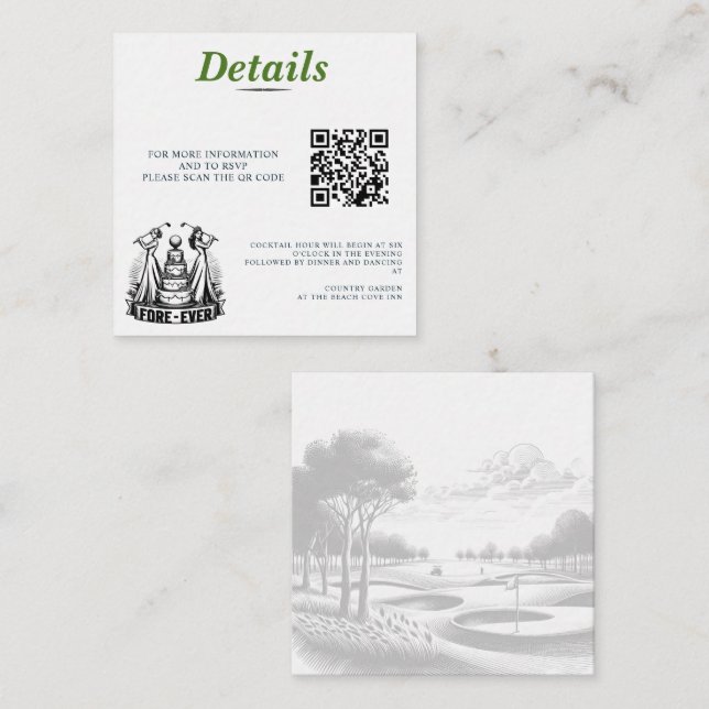 Cartão De Informações Código QR de Casamento de Golf Brides (Frente/Verso)