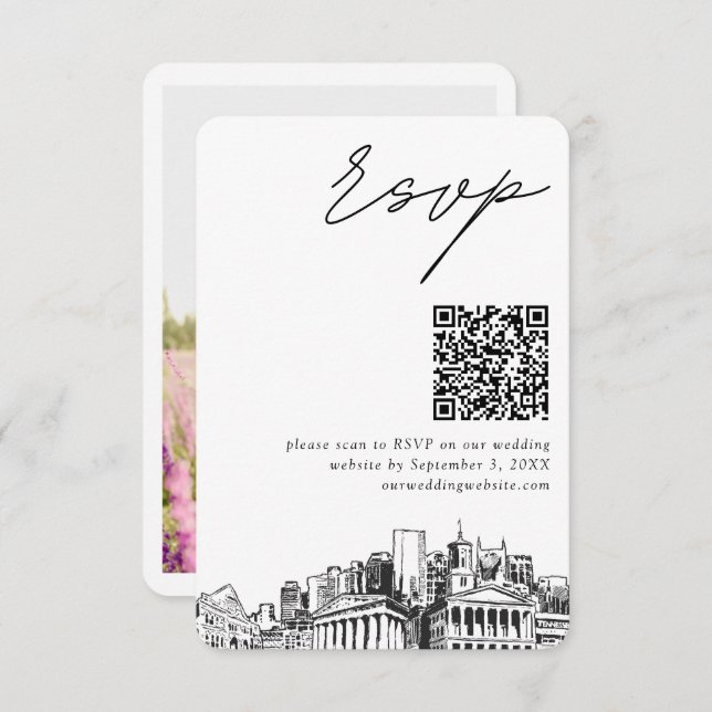 Cartão De Informações Código QR de Casamento de Nashville RSVP Pequeno (Frente/Verso)
