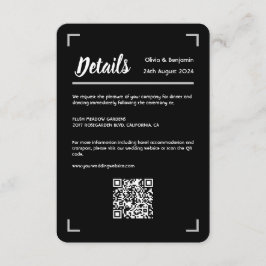 Cartão De Informações Código QR de Casamento de Script Manuscrito Preto 