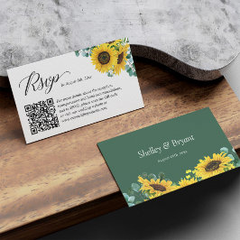 Cartão De Informações Código QR de Casamento de Sunflower Eucalyptus Onl