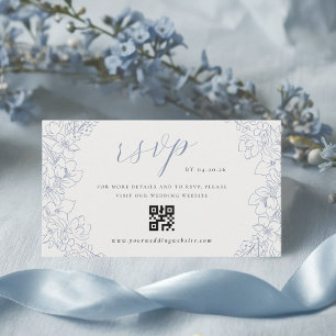 Cartão De Informações Código QR de casamento floral azul delicado para R