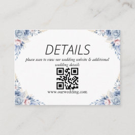 Cartão De Informações Código QR de Casamento Floral Azul Empoeirado