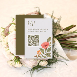 Cartão De Informações Código QR de casamento floral botânico de outono v