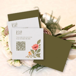 Cartão De Informações Código QR de casamento floral botânico de outono v