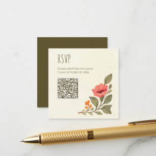 Cartão De Informações Código QR de casamento floral botânico de outono v