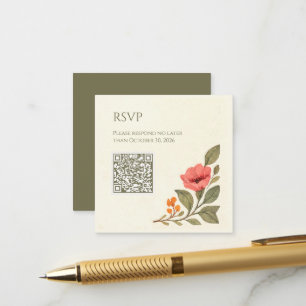 Cartão De Informações Código QR de Casamento Floral Botânico de Outono V
