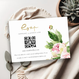 Cartão De Informações Código QR de Casamento Floral Peônia Rosa Bege RSV
