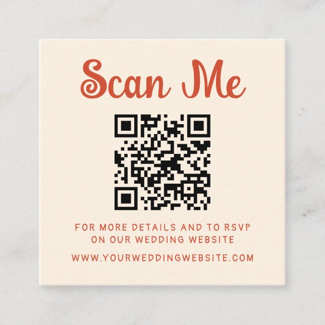 Cartão De Informações Código QR de Casamento Manuscrito Quirky RSVP (Frente)