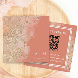 Cartão De Informações Código QR de Casamento na Praia Rosa Coral Moderno