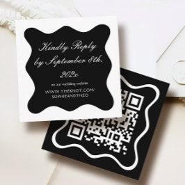 Cartão De Informações Código Qr de Casamento Negro e Branco Clássico