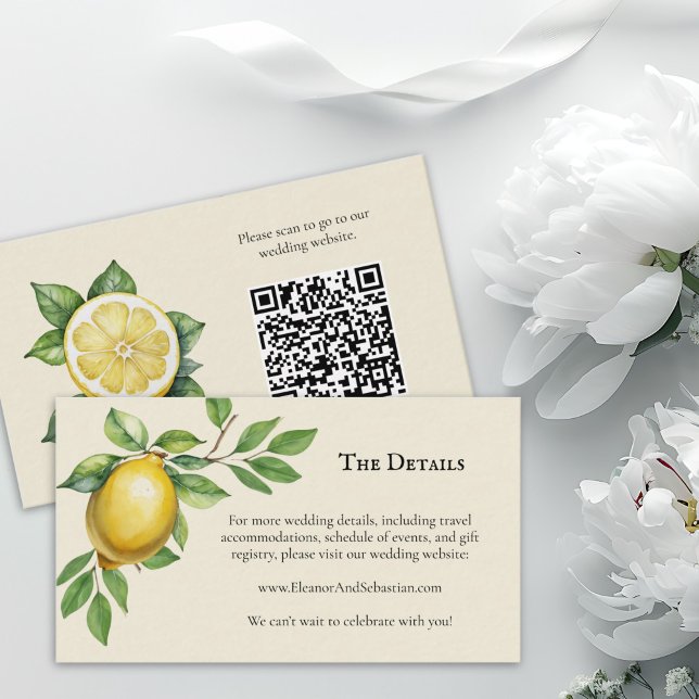 Cartão De Informações Código QR de Casamento Russo Amarelo-Limão-Aquarel (Criador carregado)