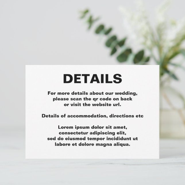 Cartão De Informações Código QR de Casamento Simples (Em pé/Frente)