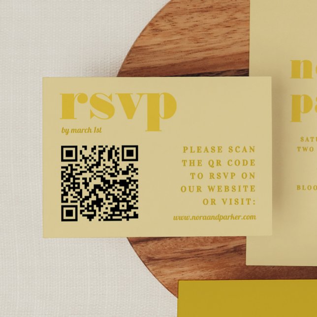 Cartão De Informações Código QR de Casamento Simples Amarelo da Manteiga (Butter Yellow Simple Wedding QR Code RSVP Enclosure Card)