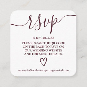 Cartão De Informações Código Qr de casamento simples de burgundy