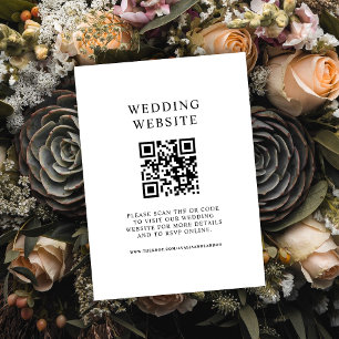 Cartão De Informações Código QR de Casamento Simples Preto e Branco