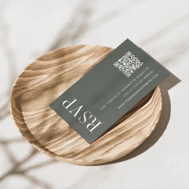 Cartão De Informações Código QR de Casamento Verde Thyme RSVP (Criador carregado)