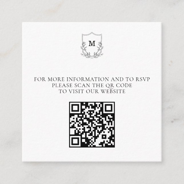 Cartão De Informações Código QR de Crest Preto e Branco Elegante (Frente)