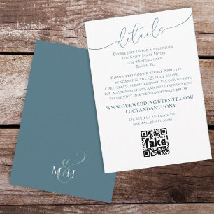 Cartão De Informações Código QR de Detalhes de Casamento Azul Minimalist