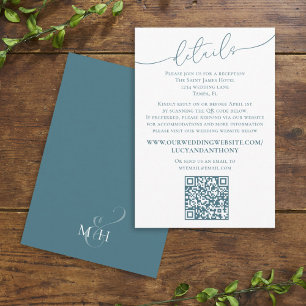 Cartão De Informações Código QR de Detalhes de Casamento Azul Simples Mi