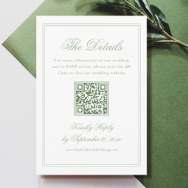 Cartão De Informações Código QR de Detalhes de Casamento Branco e Verde