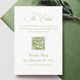 Cartão De Informações Código QR de Detalhes de Casamento Elegante Branco