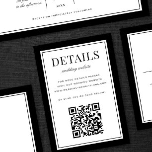 Cartão De Informações Código QR de Detalhes de Casamento em Moldura Pret