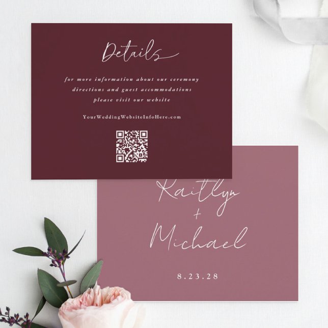 Cartão De Informações Código QR de Detalhes de Casamento Merlot Escrita  (Criador carregado)