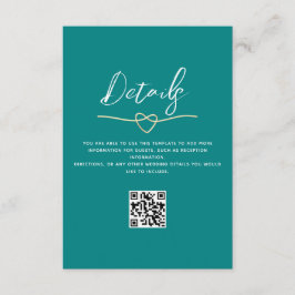 Cartão De Informações Código QR de Detalhes do Casamento Azul-Verde