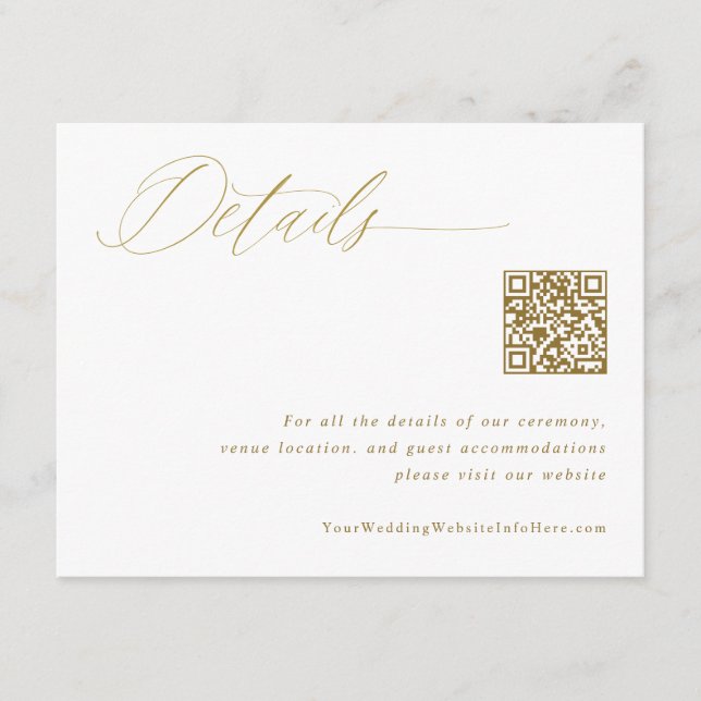 Cartão De Informações Código QR de Detalhes do Casamento Dourado Elegant (Frente)