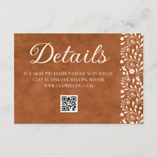 Cartão De Informações código QR de detalhes do casamento floral mexicano (Frente)