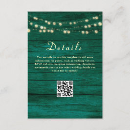 Cartão De Informações Código QR de Detalhes do Casamento Verde Esmeralda