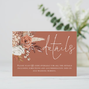 Cartão De Informações Código QR de Florais de Terracota Casamento Rústic