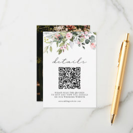 Cartão De Informações Código QR de Floral Elegante e Fotografia de Casam