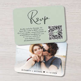 Cartão De Informações Código QR de Foto Elegante para RSVP de Casamento