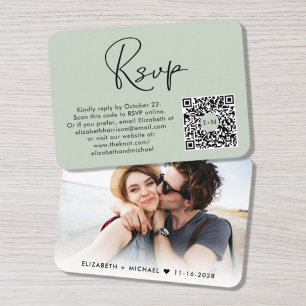 Cartão De Informações Código QR de Foto Elegante para RSVP de Casamento 
