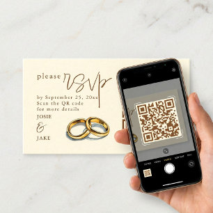 Cartão De Informações Código QR de Ilustração RSVP de Anéis de Casamento