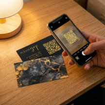 Código QR de mármore preto e dourado para RSVP de 