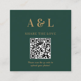 Cartão De Informações Código QR de Monograma de Casamento Esmeralda Verd