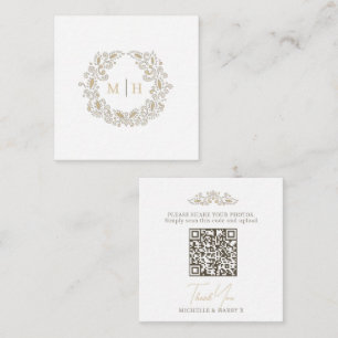 Cartão De Informações Código QR de monograma de colheita de casamento pa