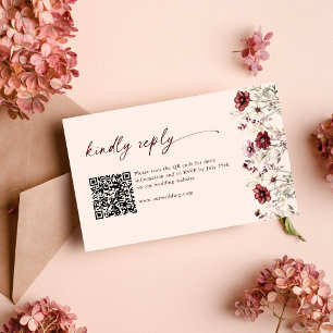 Cartão De Informações Código QR de Orçamento RSVP para Casamento de Flor