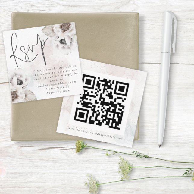 Cartão De Informações Código QR de Resposta para Casamento com Aquarela  (Criador carregado)