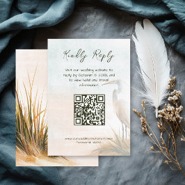 Cartão De Informações Código QR de RSVP Boho Costeira Garça